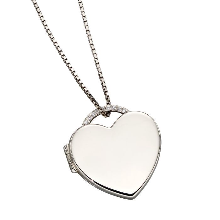 Silver Cubic Zirconia Heart Locket Necklace