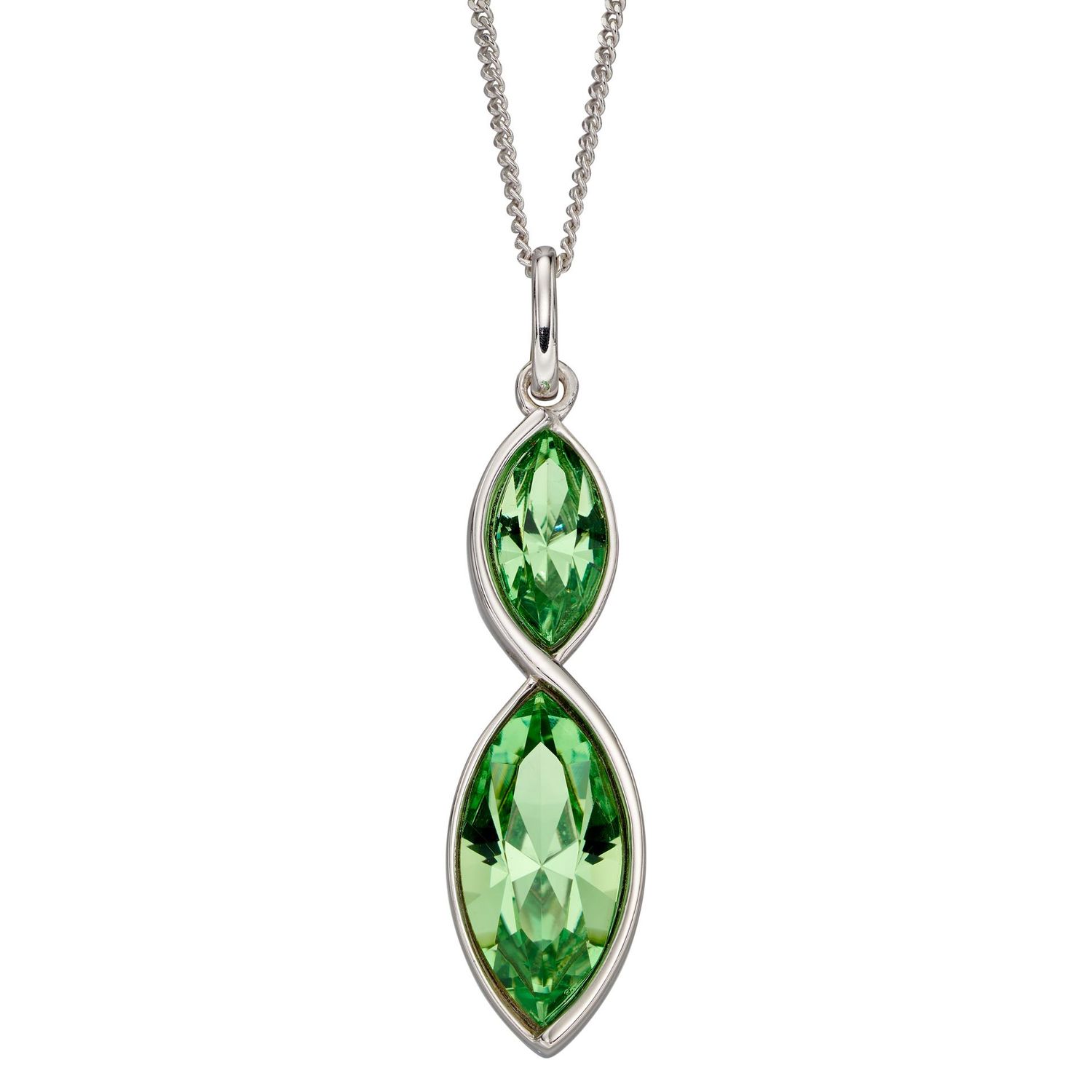 Silver Navette Peridot Crystal Twist Pendant Necklace