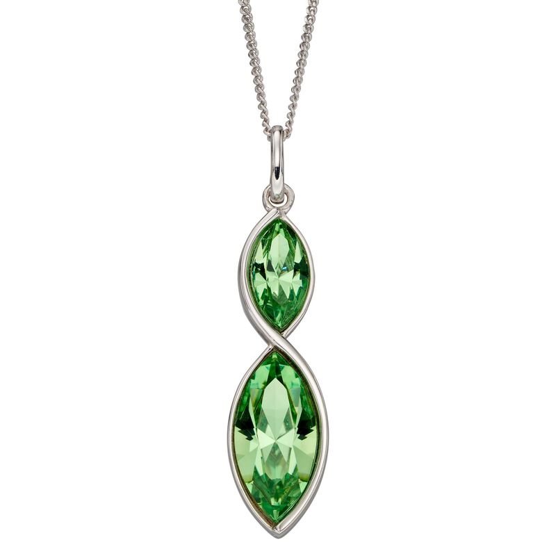Silver Navette Peridot Crystal Twist Pendant Necklace