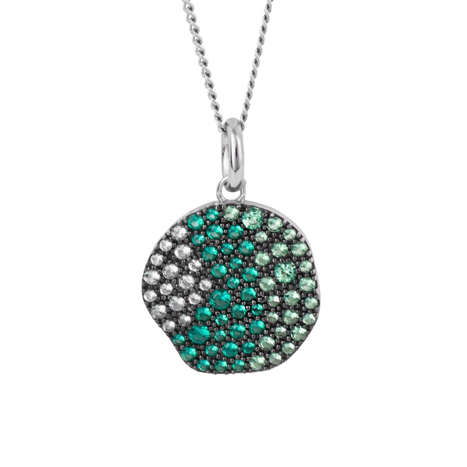 Silver Green Crystal Disc Pendant Necklace