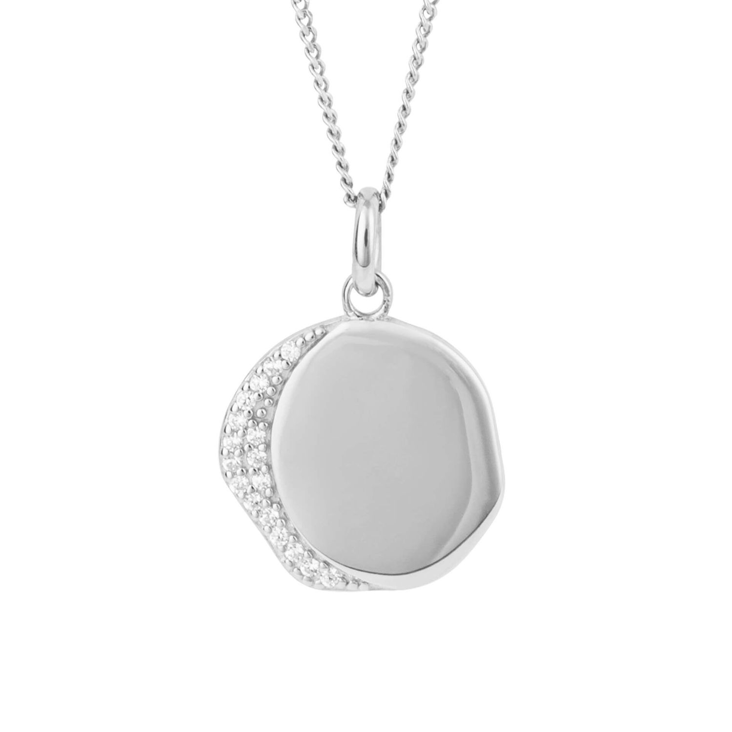 Silver Pendant Necklace with Zirconia Border