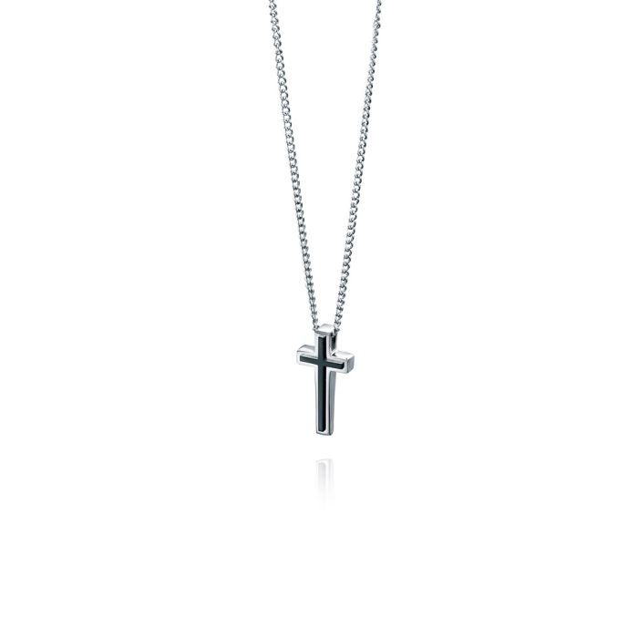 Stainless Steel Black IP Detail Cross Pendant