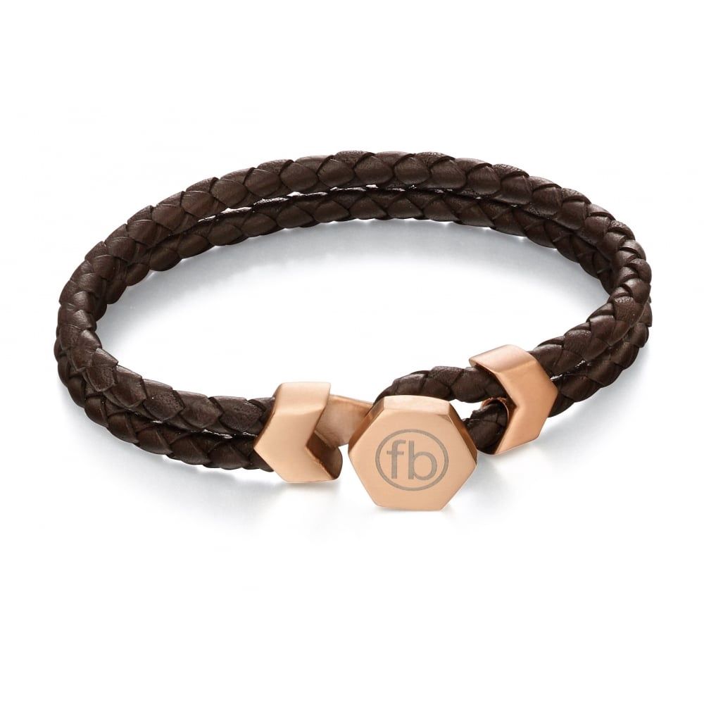 Stainless Steele Brown Leather Button Men&#39;s Bracelet