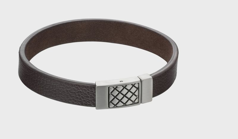 Stainless Steel Brown Leather Bracelet with Criss Cross Clasp