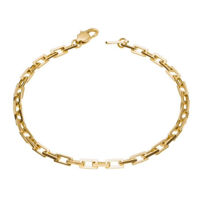 Stainless Steel Men&#39;s Rectangle Link Chain Bracelet, Colour: Gold Plaited