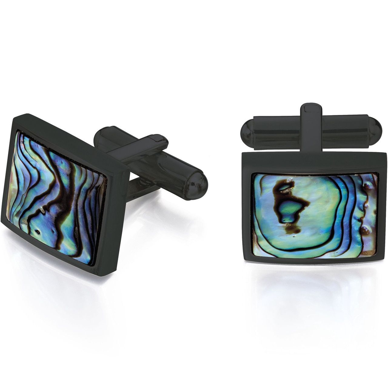 Men&#39;s Stainless Steel Black Ion Plated Paua Shell Cufflinks