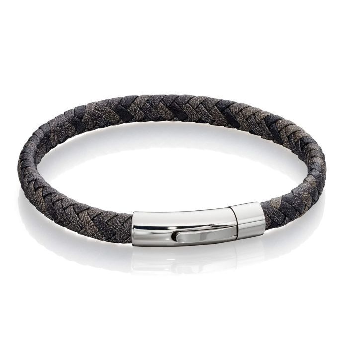 S/Steel Antique Grey Woven Leather Bracelet