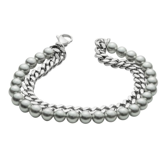 Stainless Steel Double Bracelet with Shell Pearl