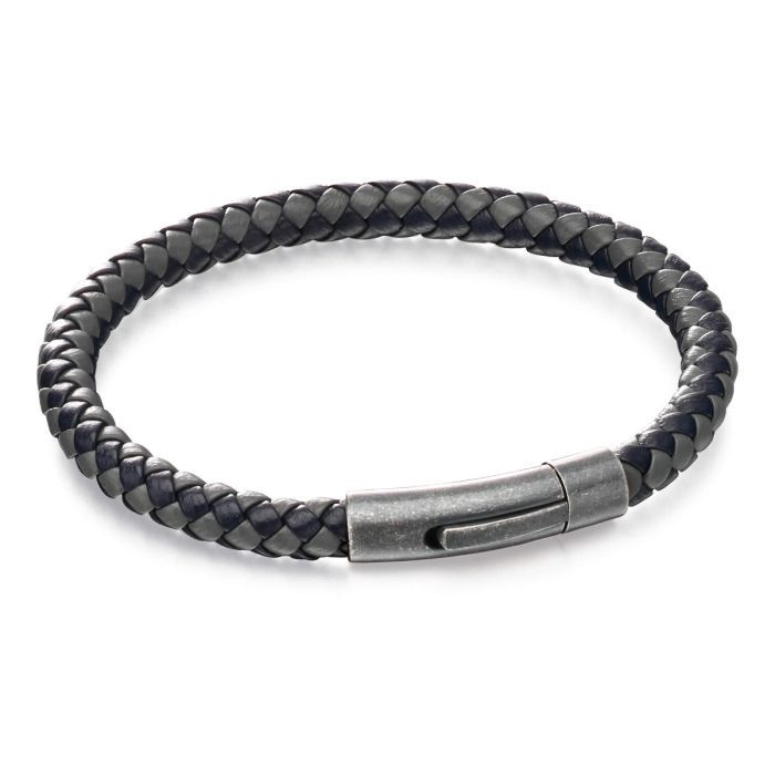 Men&#39;s Stainless Steel Two Tone Woven Leather Bracelet