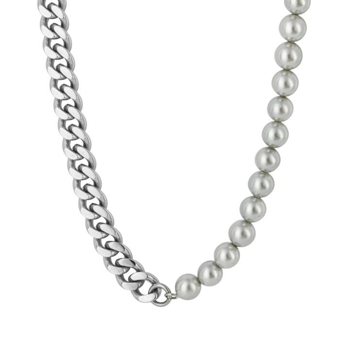 Stainless Steel Curb Chain Half Necklace with Shell Pearl