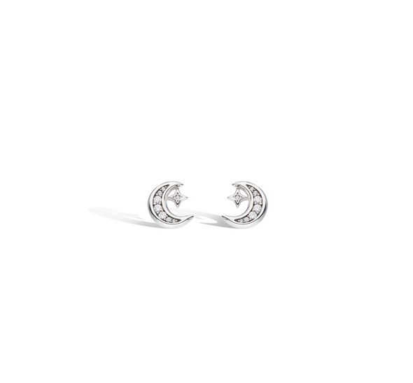 Silver Celeste Pave CZ Small Moon Stud Earrings