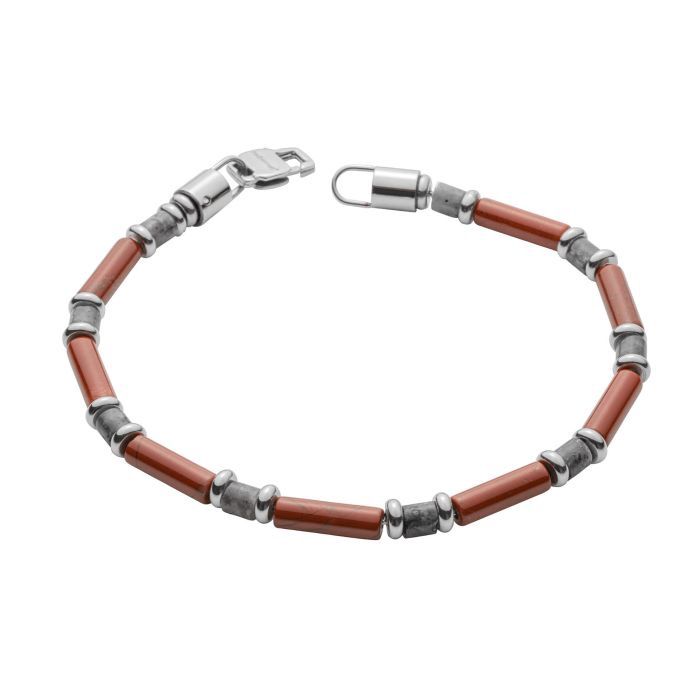 Stainless Steel Red Jasper and Larvikite Stones Bracelet