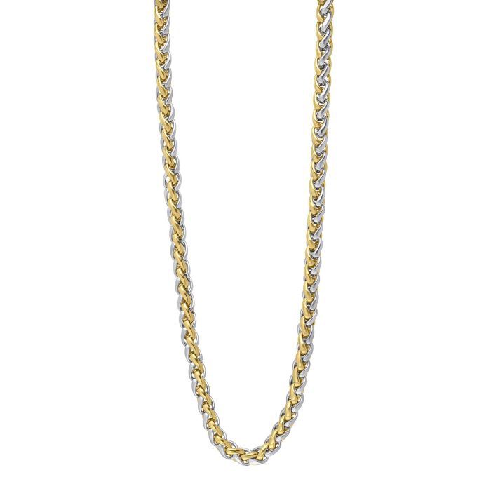 Stainless Steel Two Tone Spiga Link Necklace