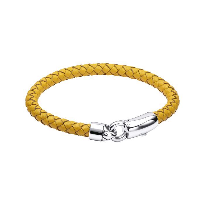 Stainless Steel Mustard Yellow Leather Men&#39;s Bracelet