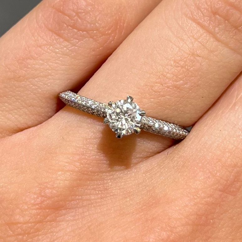 Platinum 0.64ct G SI1 Diamond Pave Set Solitaire Ring Platinum 0.64ct G SI1 Diamond Pave Set Solitaire Ring