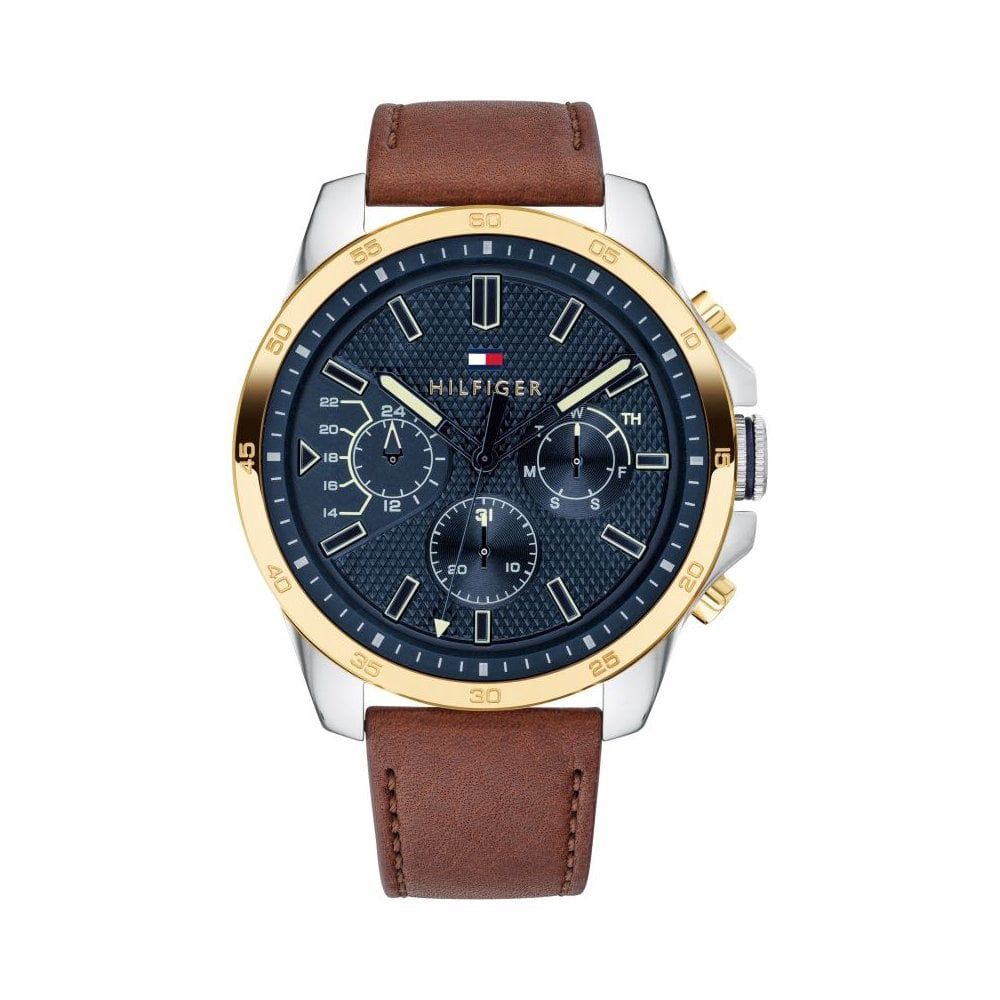 Tommy Hilfiger Decker Two Tone Mens Brown Leather Strap Watch