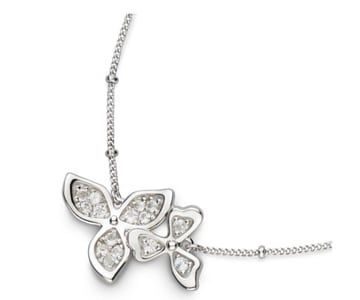 Silver Blossom Petal White Topaz Ball Chain Necklace 17&quot;
