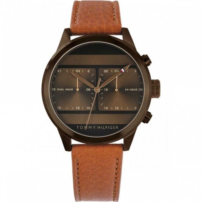 Tommy Hilfiger Icon Brown Leather Strap Earth Steel Mens Watch