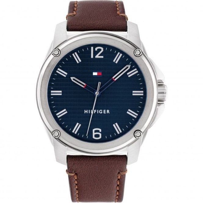 Tommy Hilfiger Jason Mens Leather Strap Blue Dial Watch