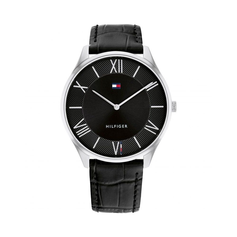 Tommy Hilfiger Becker Steel Mens Black Leather Strap Watch