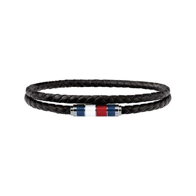 Tommy Hilfiger Men&#39;s Black Leather Bracelet