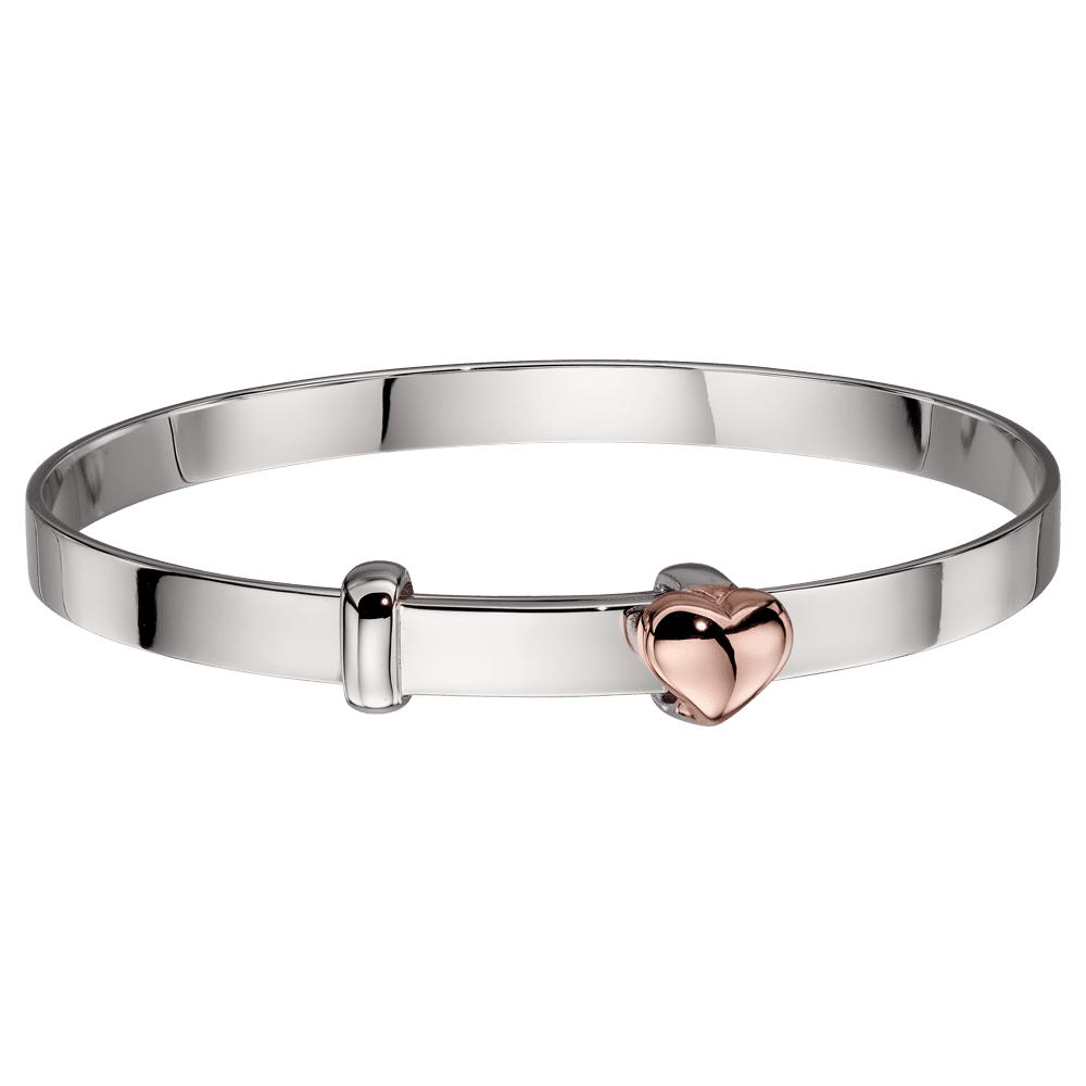 Fleur – Silver Rose Gold Plated Heart Bangle