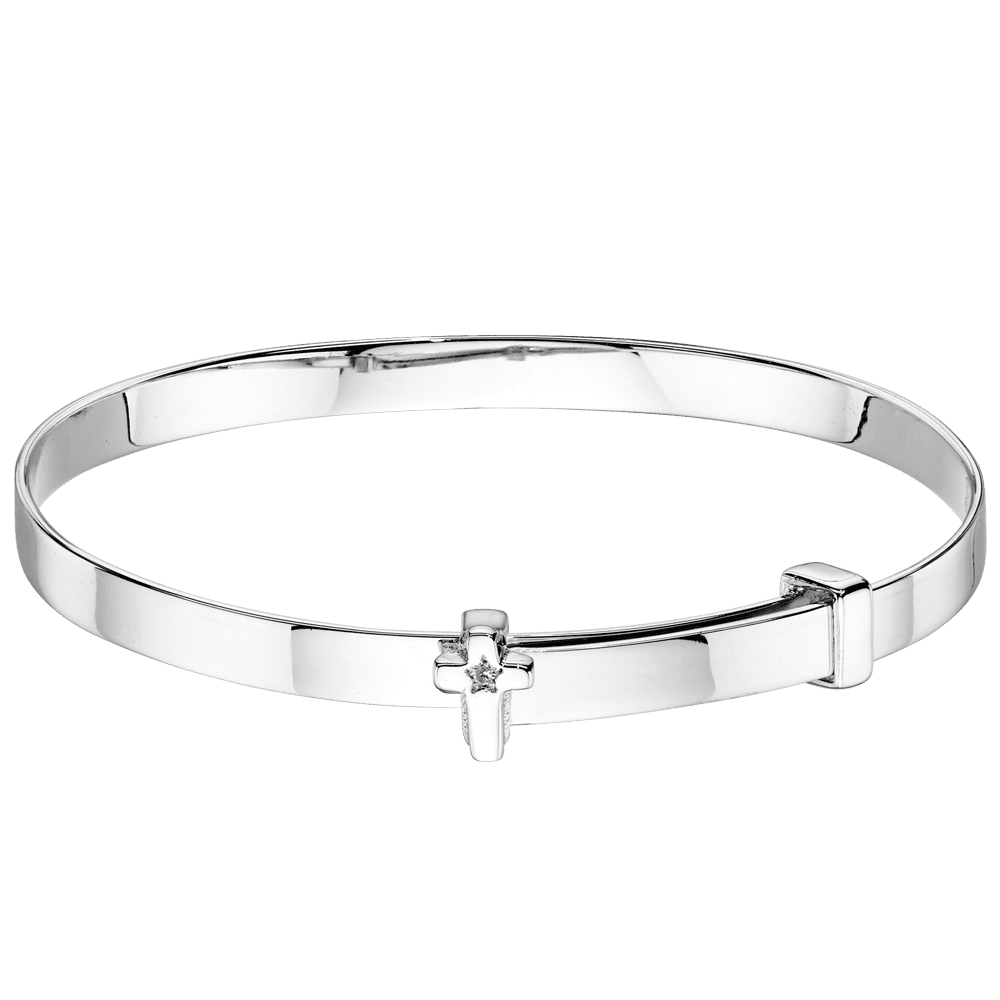 Honor Silver &amp; Diamond Cross Baby Bangle
