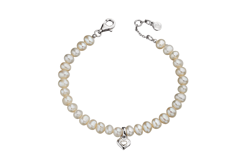 Marni - Silver Pearl Heart Charm Bracelet