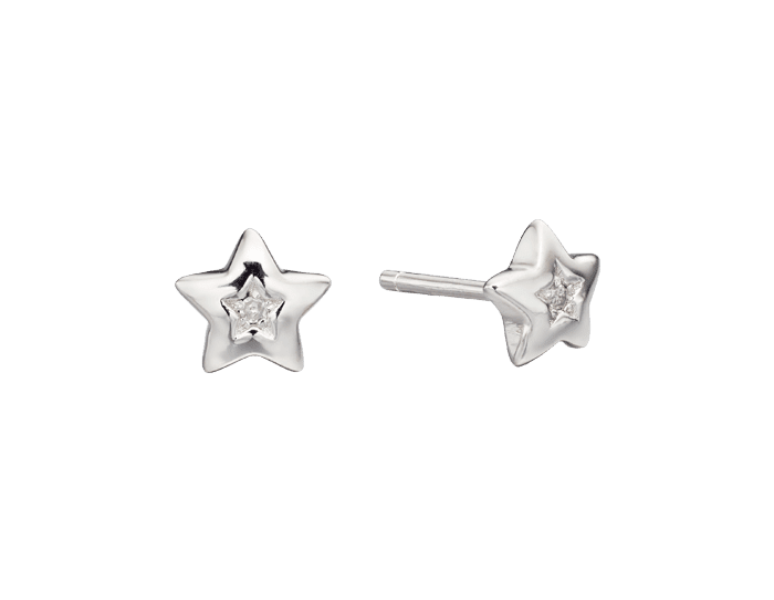 Noor - Silver Diamond Star Earrings