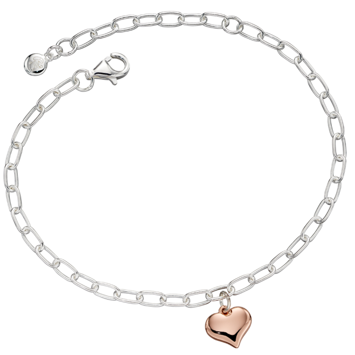 Thea- Silver Rose Gold Plated Heart Charm Bracelet