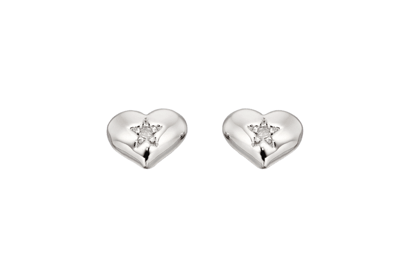 Suri - Silver Diamond Heart Stud Earrings