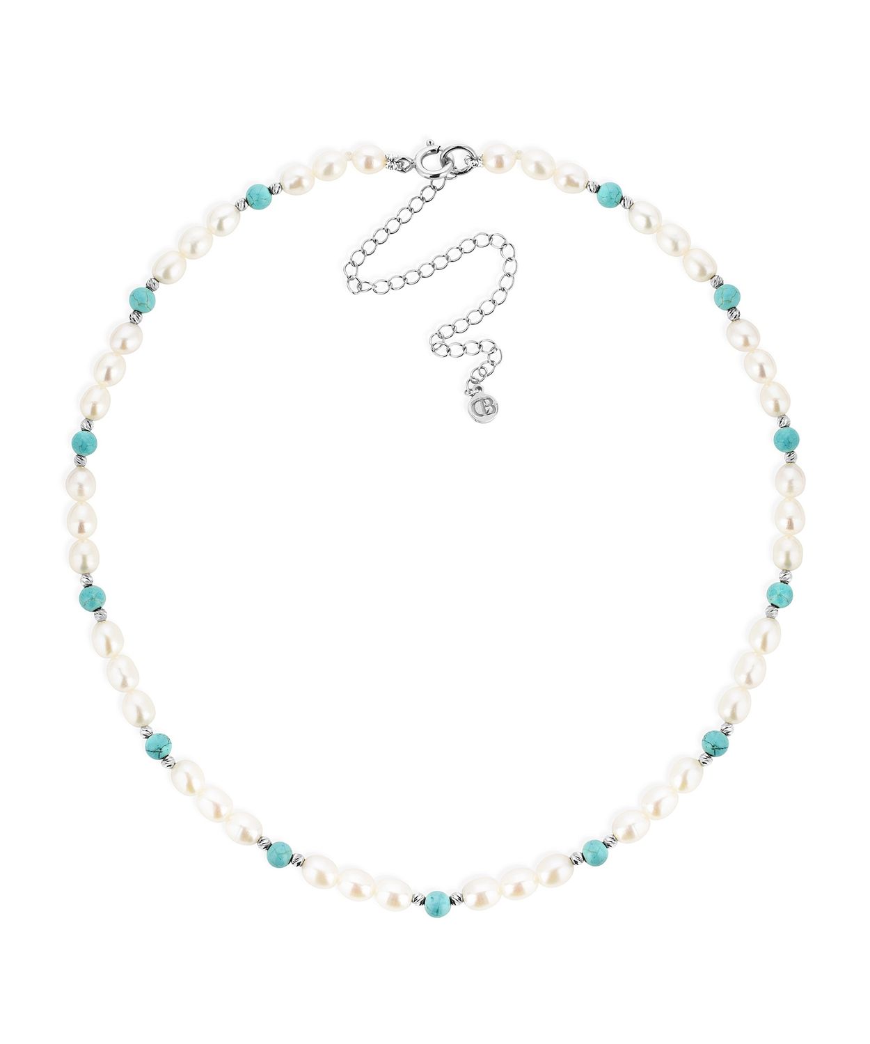 Sterling Silver Turquoise Fringe Pearl Choker
