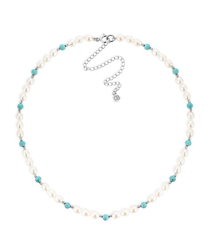 Sterling Silver Turquoise Fringe Pearl Choker