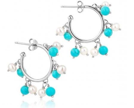 Sterling Silver Turquoise Pearl Bubble Hoops