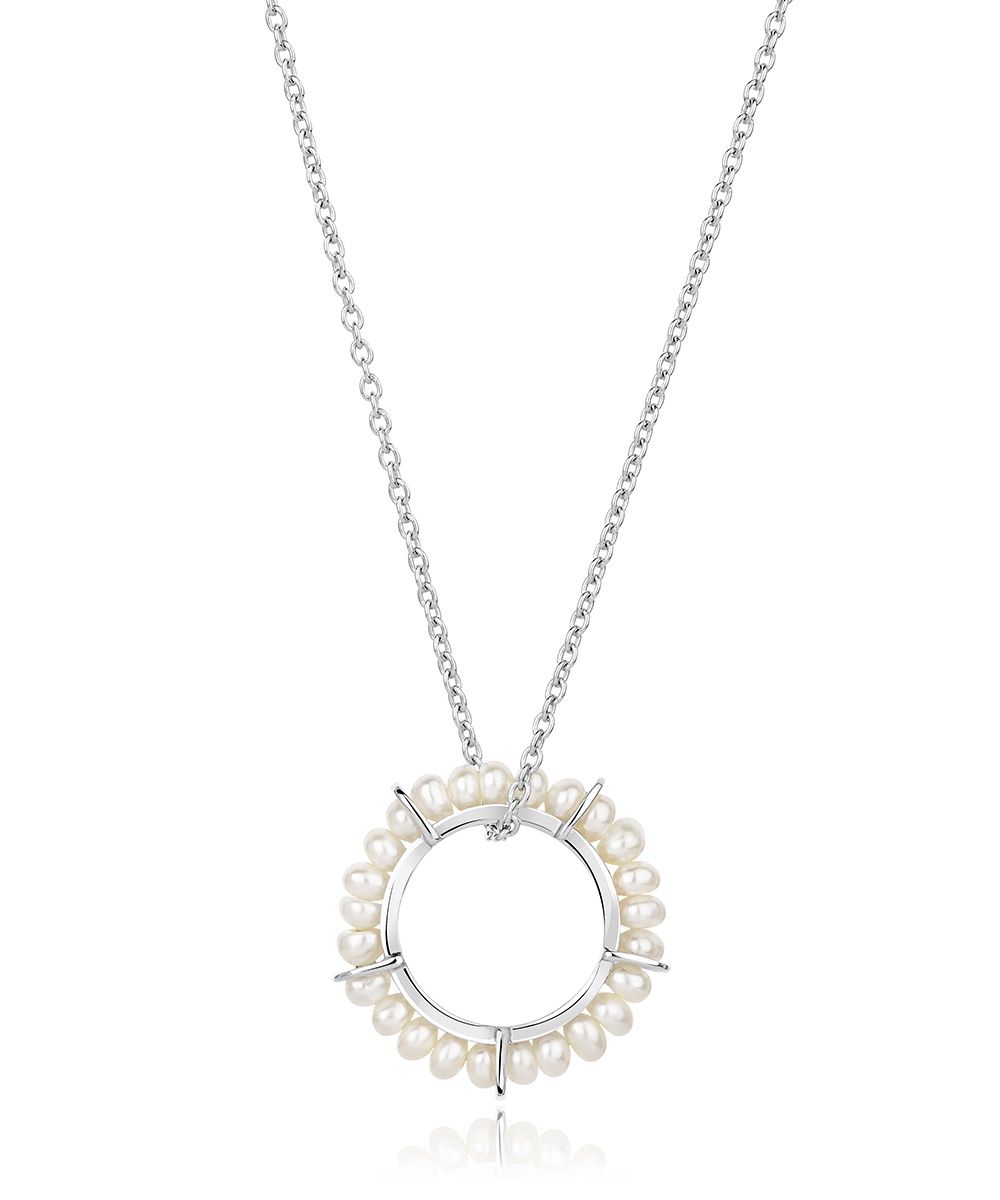 Sterling Silver Circle of Life Pearl Ring Necklace