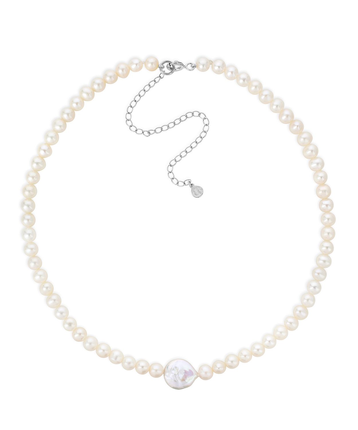 Coco Coin Pearl Choker, Metal: Sterling Silver