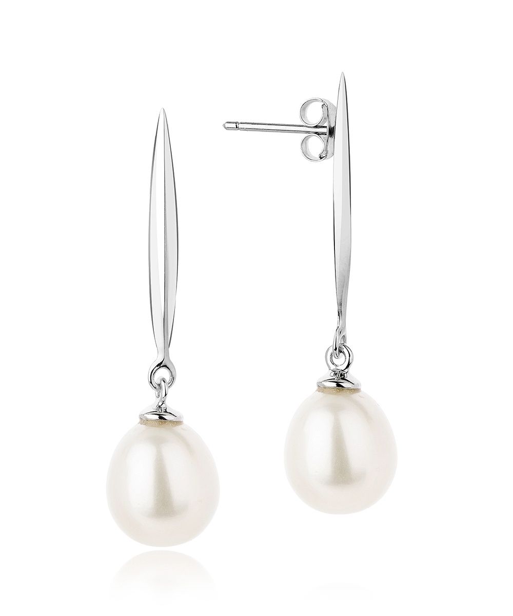 Sterling Silver Coco Epee Pearl Drop Earrings, Colour: Silver