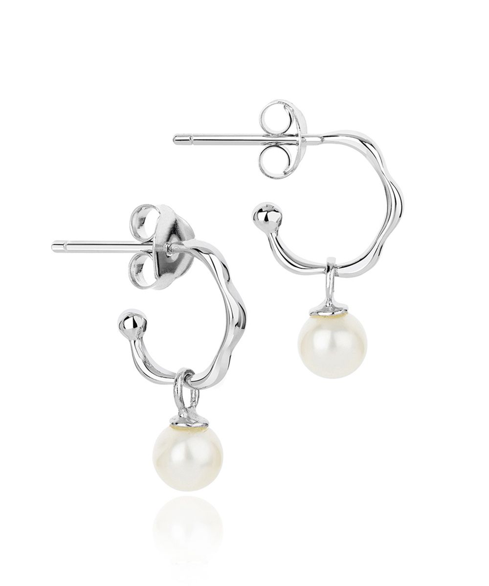Sterling Silver Dreamcatcher Simple Pearl Hoop Earrings