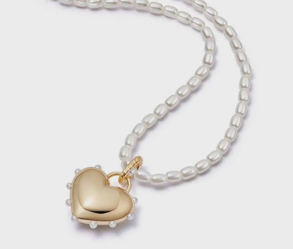 Silver Gold Plated Shrimps Chubby Heart Pearl Necklace