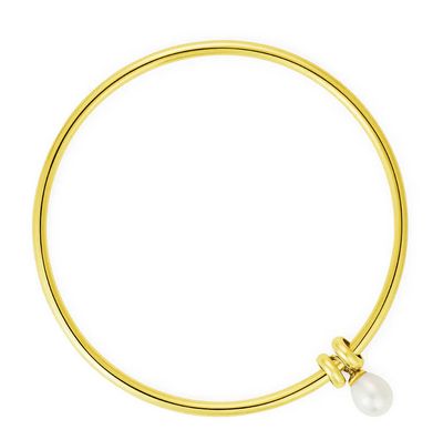 Silver Gold Plated Essential Pearl Bangle, Colour: 18ct Gold Plated