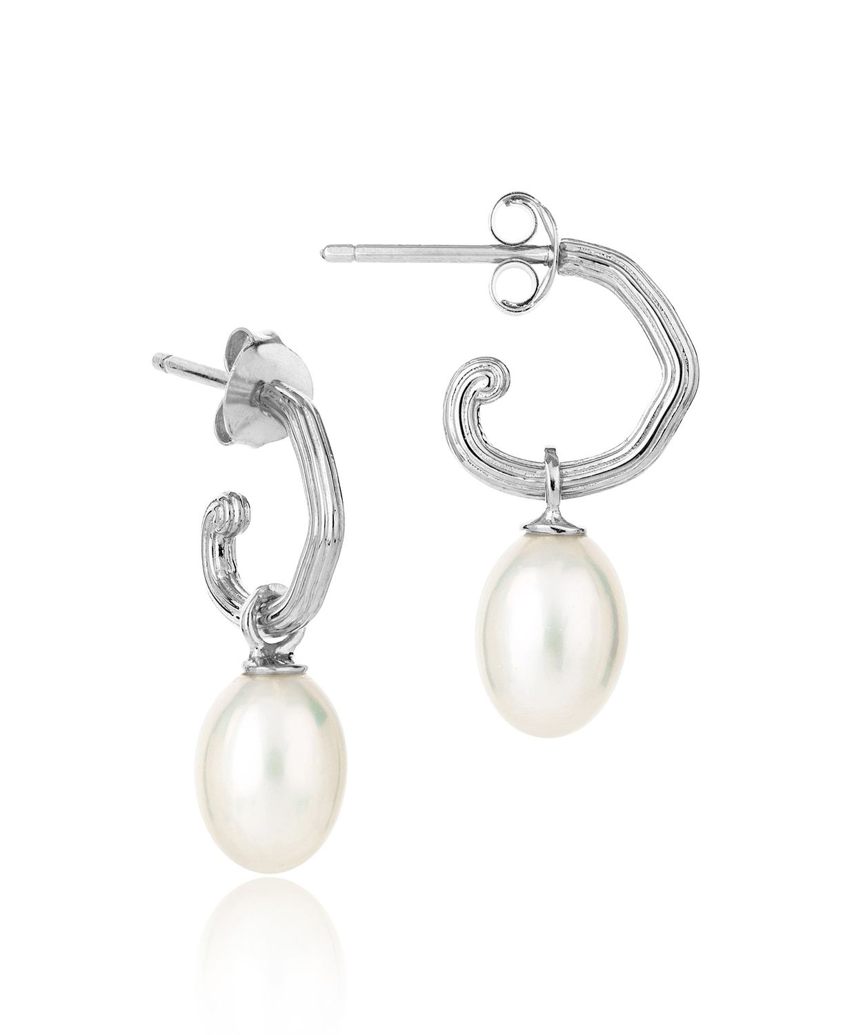 Exclusive Connect Pearl Hoop Earringss, Colour: Silver