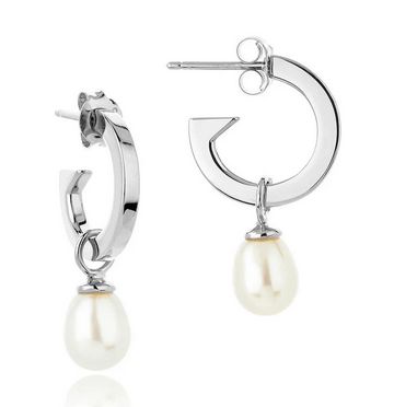 Silver Gold Plated Biography Pearl Hoop Earrings