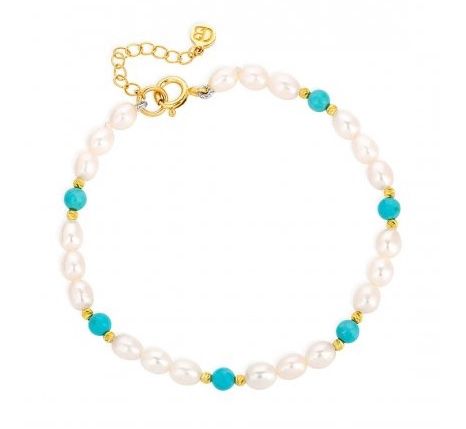 Silver Gold Plated Turquoise Pearl Bracelet