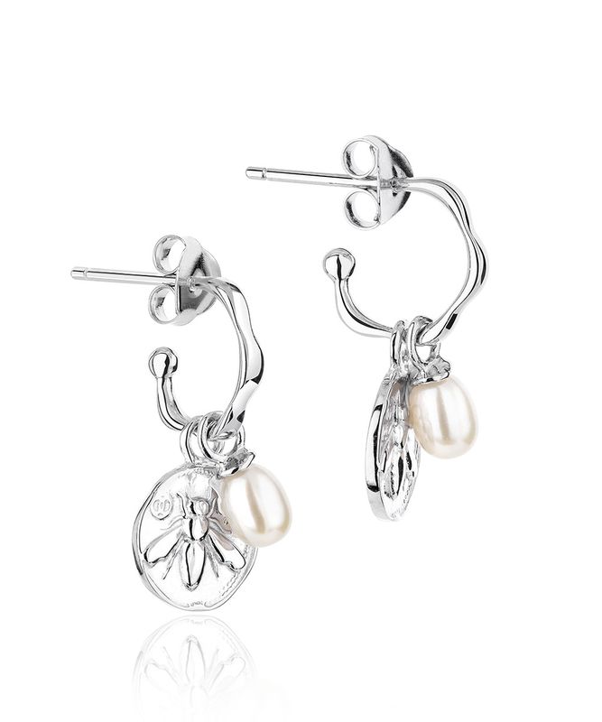 Silver Gold Plated Honey Bee Charm Hoop Earrings