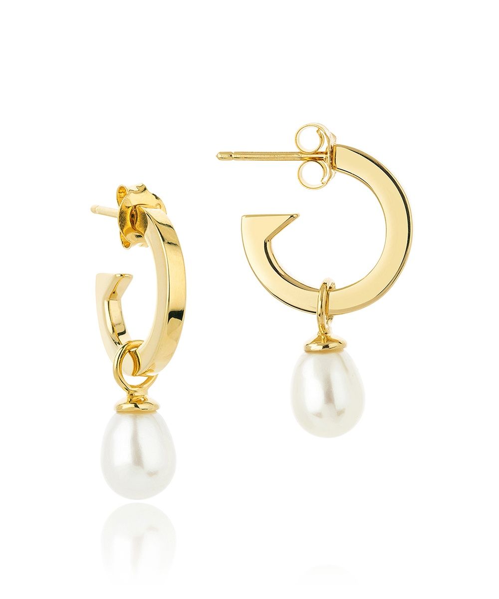 Silver Gold Plated Biography Pearl Hoop Earrings, Colour: 18ct Gold Plated
