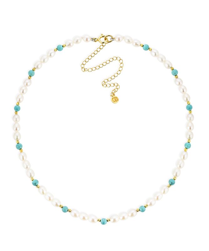 Silver Gold Plated Turquoise Pearl 13 Bead Choker
