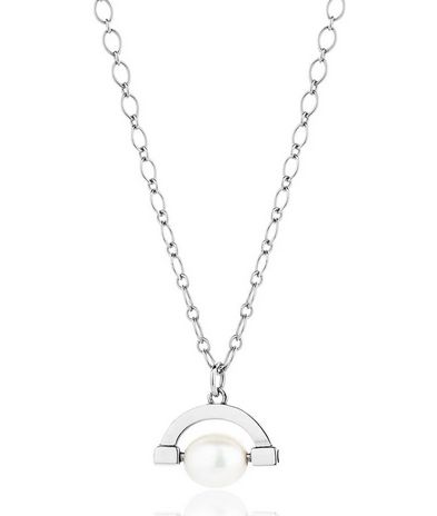 Sterling Silver Meditative Pearl Spinner Necklace, Colour: Silver