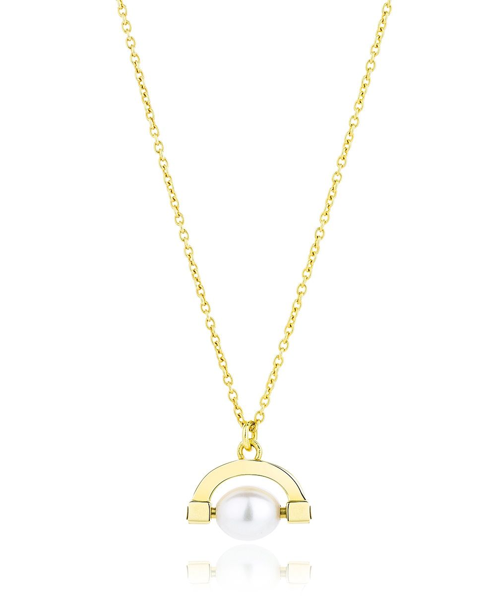 Silver Gold Plated Meditative Medium Pearl Spinner Necklace