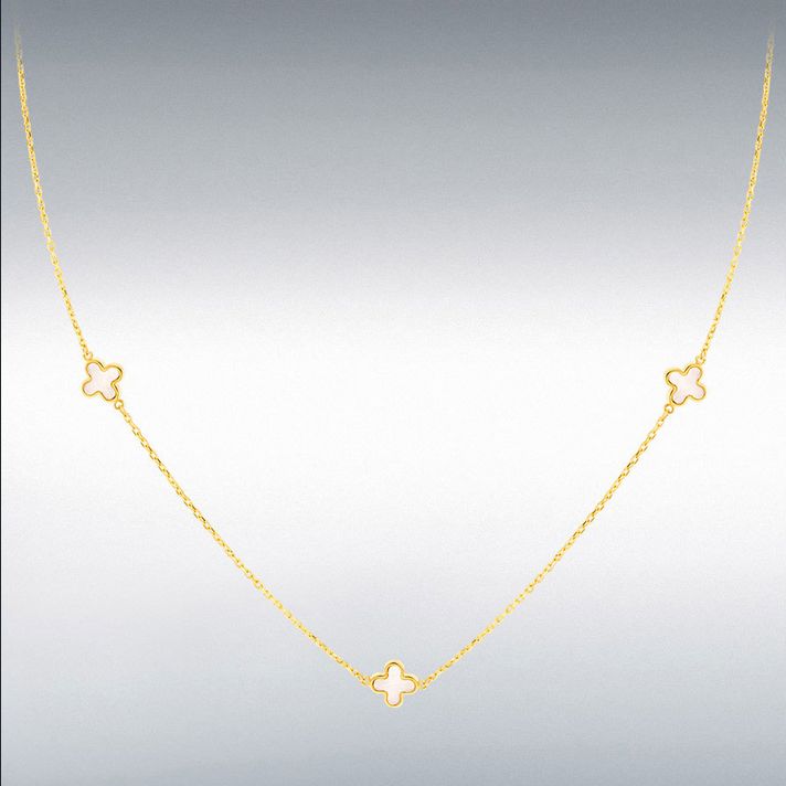 9ct Yellow Gold Mother of Pearl Clover Necklace