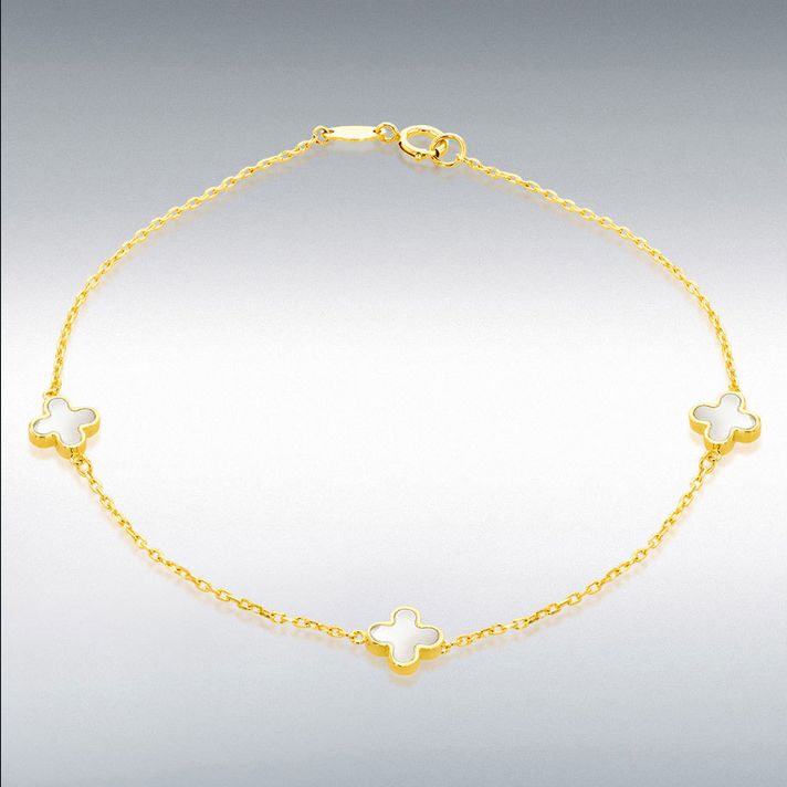 9ct Yellow Gold Mother of Pearl Clover Bracelet
